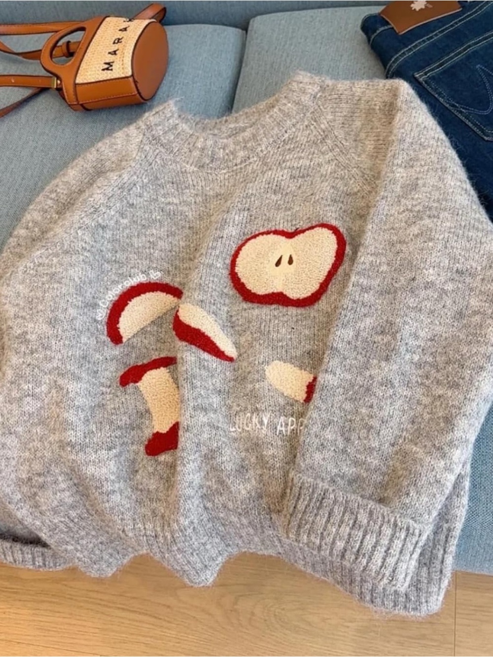 Cozy Sweaters for Women Whimsy Twee Funky Apple Graphic Knit Pullover Long Sleev